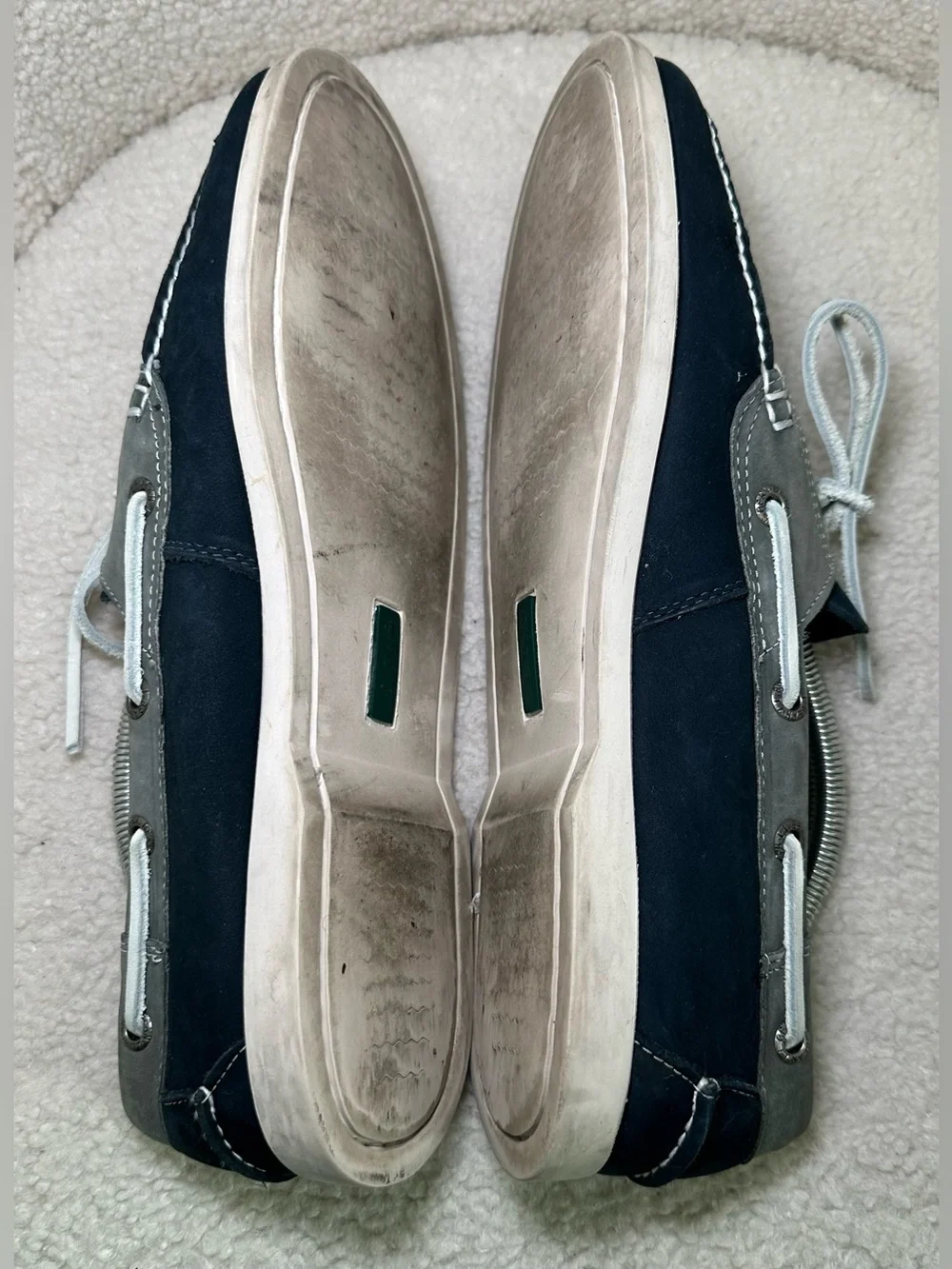 L.L.Bean Casco Bay Boat Shoes Men’s Navy Blue Gray Leather‎ Dock Loafers Preppy